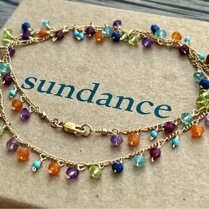 Sundance $338 NEW 16" 14k Gold GF Multi Gemstone Beaded Handmade Dangle Necklace